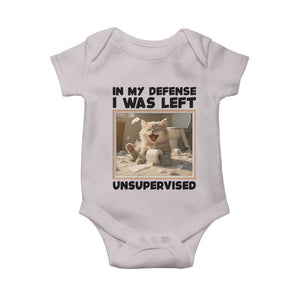 Funny Cat Humor Baby Onesie In My Defense I Was Left Unsupervised TS12 Ice Gray Print Your Wear