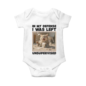 Funny Cat Humor Baby Onesie In My Defense I Was Left Unsupervised TS12 White Print Your Wear