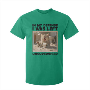 Funny Cat Humor T Shirt For Kid In My Defense I Was Left Unsupervised TS12 Irish Green Print Your Wear