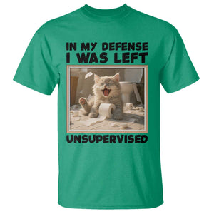 Funny Cat Humor T Shirt In My Defense I Was Left Unsupervised TS12 Irish Green Print Your Wear