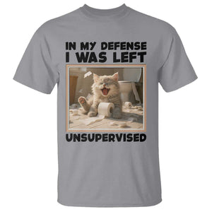 Funny Cat Humor T Shirt In My Defense I Was Left Unsupervised TS12 Sport Gray Print Your Wear