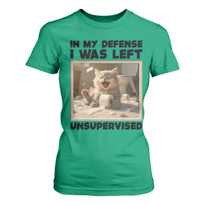 Funny Cat Humor T Shirt For Women In My Defense I Was Left Unsupervised TS12 Irish Green Print Your Wear