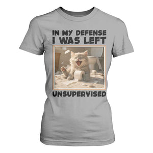 Funny Cat Humor T Shirt For Women In My Defense I Was Left Unsupervised TS12 Sport Gray Print Your Wear