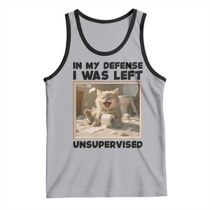 Funny Cat Humor Tank Top In My Defense I Was Left Unsupervised TS12 Athletic Heather Black Print Your Wear
