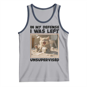 Funny Cat Humor Tank Top In My Defense I Was Left Unsupervised TS12 Athletic Heather Navy Print Your Wear