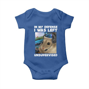Funny Hamster Gamer Baby Onesie In My Defense I Was Left Unsupervised TS12 Royal Blue Print Your Wear