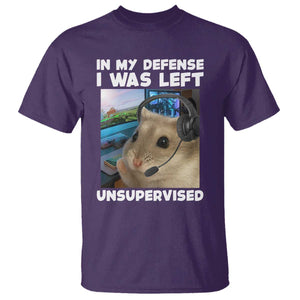 Funny Hamster Gamer T Shirt In My Defense I Was Left Unsupervised TS12 Purple Print Your Wear