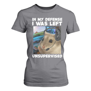 Funny Hamster Gamer T Shirt For Women In My Defense I Was Left Unsupervised TS12 Charcoal Print Your Wear