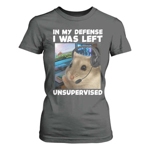 Funny Hamster Gamer T Shirt For Women In My Defense I Was Left Unsupervised TS12 Dark Heather Print Your Wear