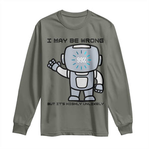 Funny Robot Humor Long Sleeve Shirt I May Be Wrong But It Is Highly Unlikely TS12 Military Green Print Your Wear