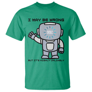 Funny Robot Humor T Shirt I May Be Wrong But It Is Highly Unlikely TS12 Irish Green Print Your Wear