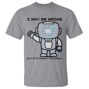 Funny Robot Humor T Shirt I May Be Wrong But It Is Highly Unlikely TS12 Sport Gray Print Your Wear