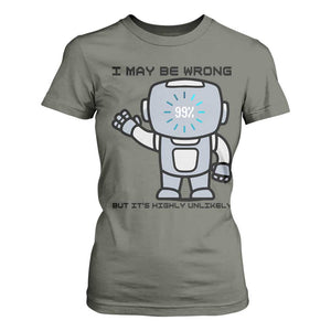 Funny Robot Humor T Shirt For Women I May Be Wrong But It Is Highly Unlikely TS12 Military Green Print Your Wear