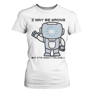 Funny Robot Humor T Shirt For Women I May Be Wrong But It Is Highly Unlikely TS12 White Print Your Wear