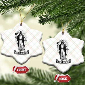 Christian Football Lover Ceramic Ornament He Is Rizzin Funny Gift TS12 Print Your Wear