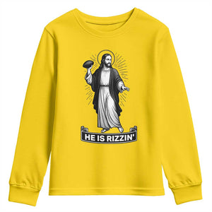 Christian Football Lover Youth Sweatshirt He Is Rizzin Funny Gift TS12 Daisy Print Your Wear