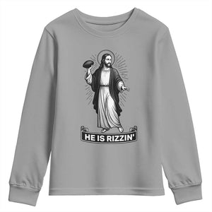 Christian Football Lover Youth Sweatshirt He Is Rizzin Funny Gift TS12 Sport Gray Print Your Wear