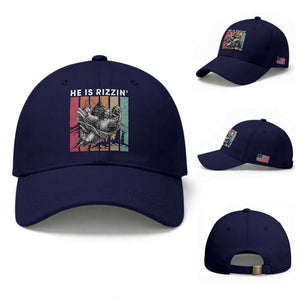 He Is Rizzin Baseball Cap Funny Christian Football Lover Gift TS12 Baseball Cap Universal Fit Dark Blue Print Your Wear