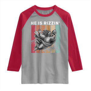 He Is Rizzin Raglan Shirt Funny Christian Football Lover Gift TS12 Sport Gray Red Print Your Wear