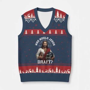 Christian Football Gift V-Neck Knit Sweater Vest Who Would Jesus Draft TS12 Navy Red Print Your Wear