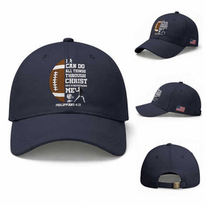 Christian Football Baseball Cap I Can Do All Things Through Christ Bible Verse TS12 Baseball Cap Universal Fit Navy Print Your Wear