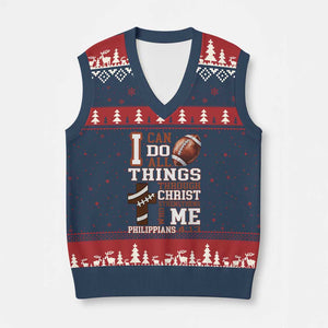 I Can Do All Things Through Christ V-Neck Knit Sweater Vest Christian Football Athlete Gift TS12 Navy Red Print Your Wear