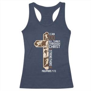 Christian Football Player Gift Racerback Tank Top God Gives Me Strength TS12 Navy Print Your Wear