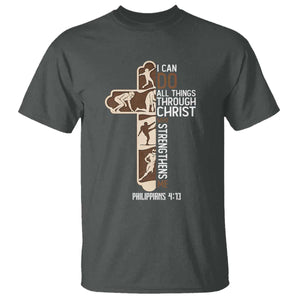 Christian Football Player Gift T Shirt God Gives Me Strength TS12 Dark Heather Print Your Wear