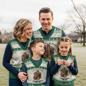 Christian Motivation Gift V-Neck Knit Sweater Vest I Can Do All Things Through Christ Bible Verse TS12 Beige Green Print Your Wear