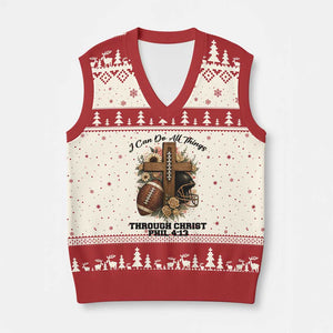Christian Motivation Gift V-Neck Knit Sweater Vest I Can Do All Things Through Christ Bible Verse TS12 Beige Red Print Your Wear