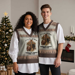 Christian Motivation Gift V-Neck Knit Sweater Vest I Can Do All Things Through Christ Bible Verse TS12 Mocha Mousse Print Your Wear