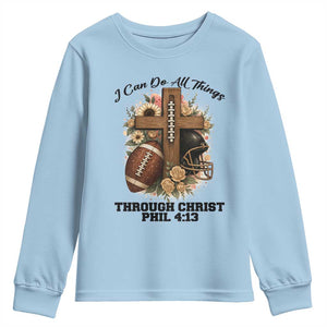 Christian Motivation Gift Youth Sweatshirt I Can Do All Things Through Christ Bible Verse TS12 Light Blue Print Your Wear