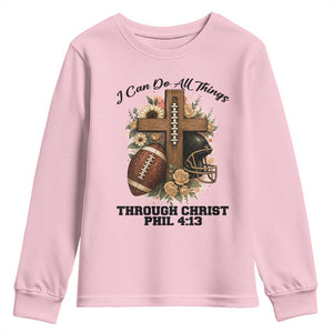 Christian Motivation Gift Youth Sweatshirt I Can Do All Things Through Christ Bible Verse TS12 Light Pink Print Your Wear