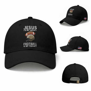 Jesus Is My Savior Football Is My Therapy Baseball Cap Christian Football Lover TS12 Baseball Cap Universal Fit Black Print Your Wear