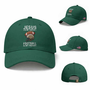 Jesus Is My Savior Football Is My Therapy Baseball Cap Christian Football Lover TS12 Baseball Cap Universal Fit Irish Green Print Your Wear