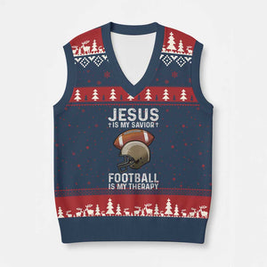 Jesus Is My Savior Football Is My Therapy V-Neck Knit Sweater Vest Christian Football Lover TS12 Navy Red Print Your Wear