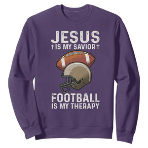 Jesus Is My Savior Football Is My Therapy Sweatshirt Christian Football Lover TS12 Purple Print Your Wear