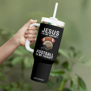 Jesus Is My Savior Football Is My Therapy Tumbler With Handle Christian Football Lover TS12 Print Your Wear