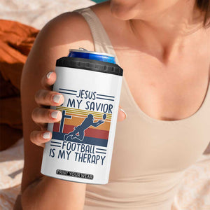 Jesus Is My Savior Football Is My Therapy 4 in 1 Can Cooler Tumbler Vintage Christian Football Fan Gift