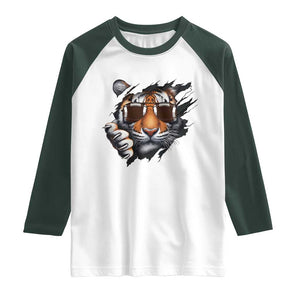 Funny Bengal Tiger Raglan Shirt Football Lover Gift TS12 White Dark Forest Green Print Your Wear