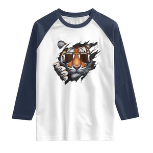 Funny Bengal Tiger Raglan Shirt Football Lover Gift TS12 White Navy Print Your Wear
