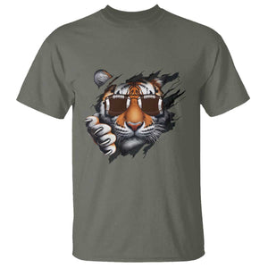 Funny Bengal Tiger T Shirt Football Lover Gift TS12 Military Green Print Your Wear