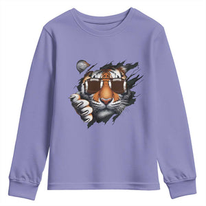 Funny Bengal Tiger Youth Sweatshirt Football Lover Gift TS12 Violet Print Your Wear