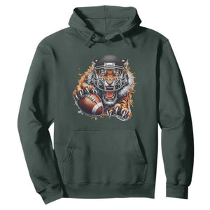 Funny Bengal Tiger With Helmet Hoodie Football Lover Gift TS12 Dark Forest Green Print Your Wear