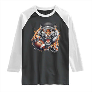 Funny Bengal Tiger With Helmet Raglan Shirt Football Lover Gift TS12 Black White Print Your Wear