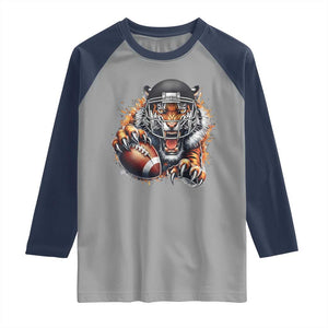 Funny Bengal Tiger With Helmet Raglan Shirt Football Lover Gift TS12 Sport Gray Navy Print Your Wear
