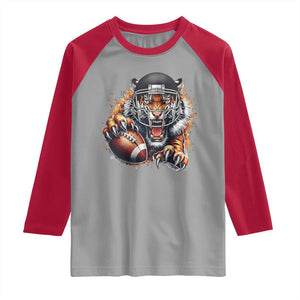 Funny Bengal Tiger With Helmet Raglan Shirt Football Lover Gift TS12 Sport Gray Red Print Your Wear
