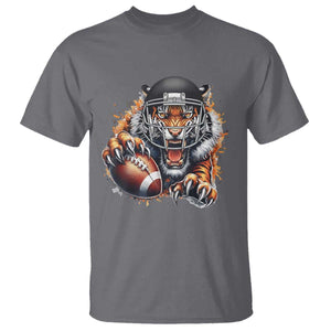 Funny Bengal Tiger With Helmet T Shirt Football Lover Gift TS12 Charcoal Print Your Wear