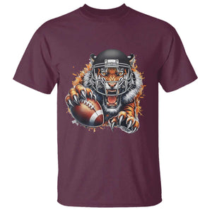Funny Bengal Tiger With Helmet T Shirt Football Lover Gift TS12 Maroon Print Your Wear