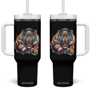 Funny Bengal Tiger With Helmet Tumbler With Handle Football Lover Gift TS12 One Size: 40 oz Black Print Your Wear